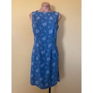 Liz Claiborne Sleeveless Embroidered Floral Lightweight Denim Dress | Size 4